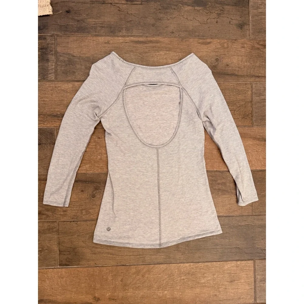 Lululemon Physically Fit Long Sleeve Open Back Gray White Stripes
